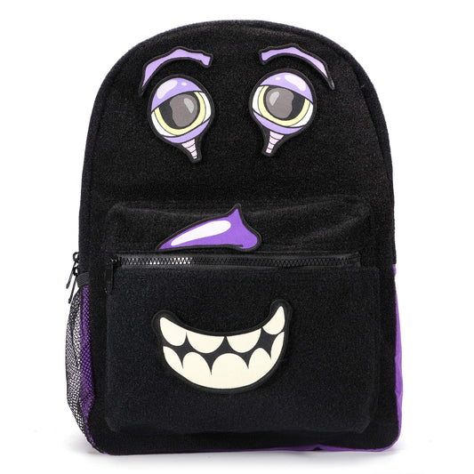A backpack for kids with a cheerful and entertaining monster character design, featuring multiple pockets and a soft, padded back for comfort.