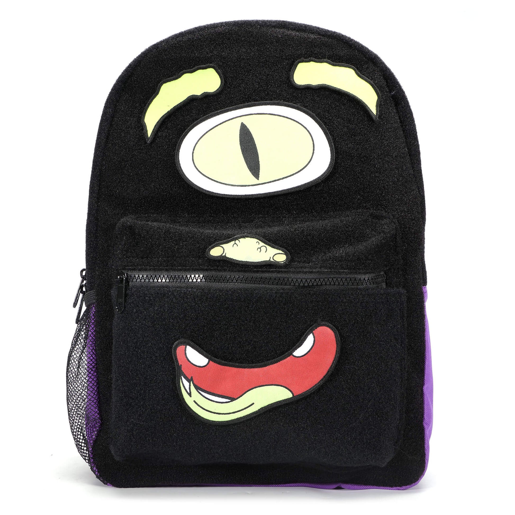A backpack for kids with a cute and whimsical monster character design, featuring multiple pockets and a soft, padded back for all-day comfort.